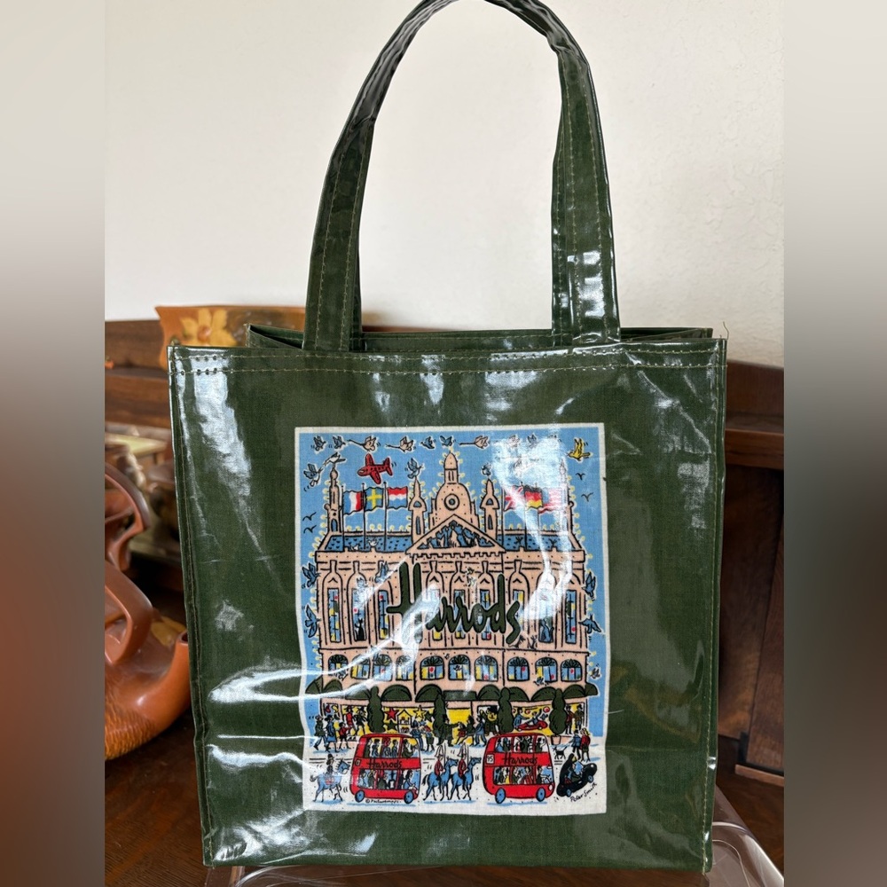 Harrods of London PVC Knightsbridge Store Graphic Green Tote